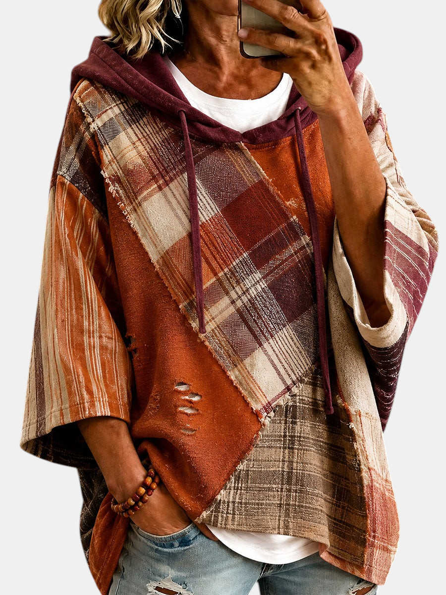 Damen-Hoodie mit Herbst-Patchwork – Produktansicht