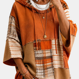 Künstlerischer Herbst-Hoodie in Patchwork-Optik – Produktansicht