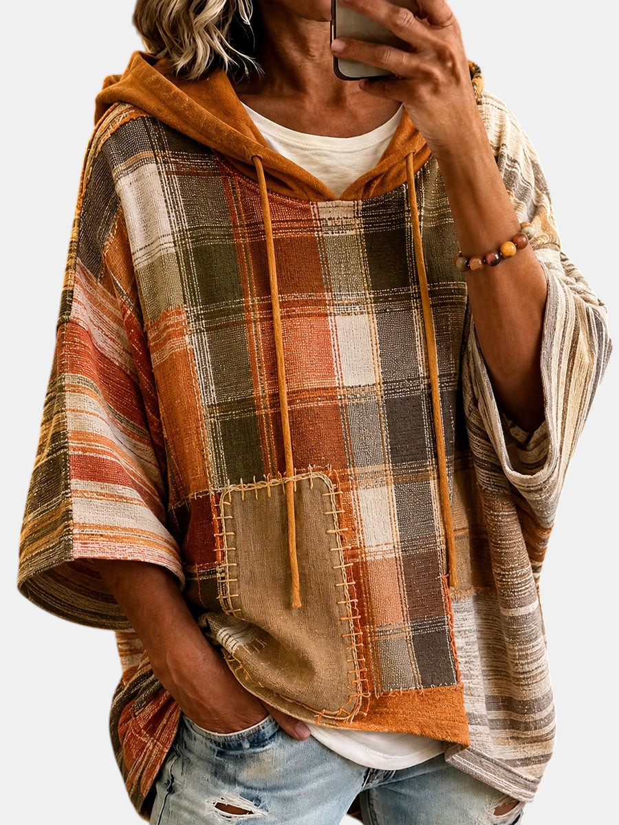 Damen-Hoodie mit kunstvollem Patchwork – Produktansicht