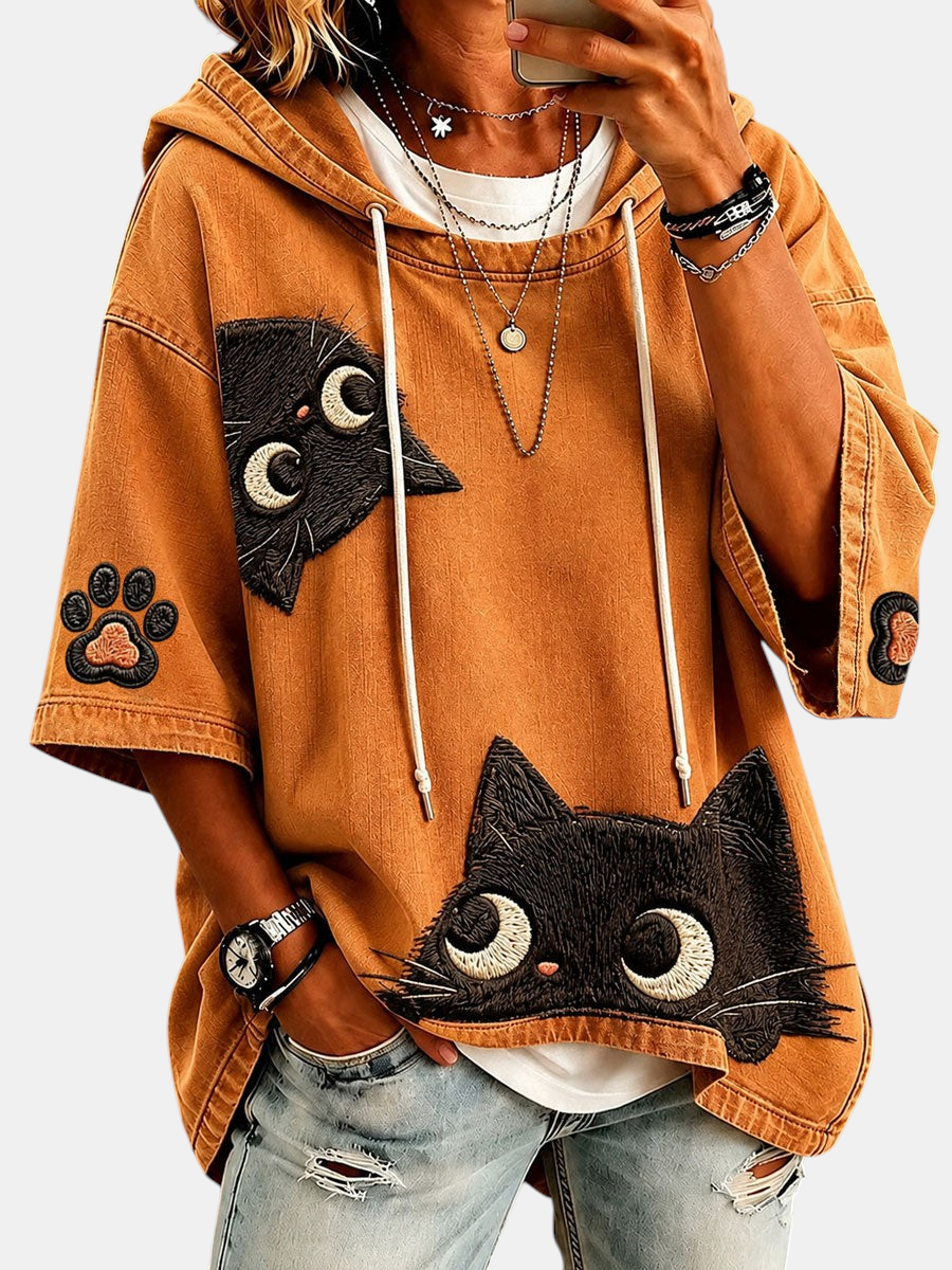 Damen-Hoodie mit herbstlichem Katzenmotiv – Produktansicht