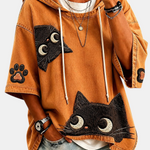 Damen-Hoodie mit herbstlichem Katzenmotiv – Produktansicht