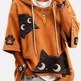 Damen-Hoodie mit herbstlichem Katzenmotiv – Produktansicht