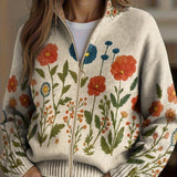 Brianna | Strickjacke mit Reissverschluss und Wildblumenwiesen-Muster