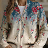 Gabrielle | Strickjacke mit Pfauenfeder-Blumenmuster und Farbverlauf
